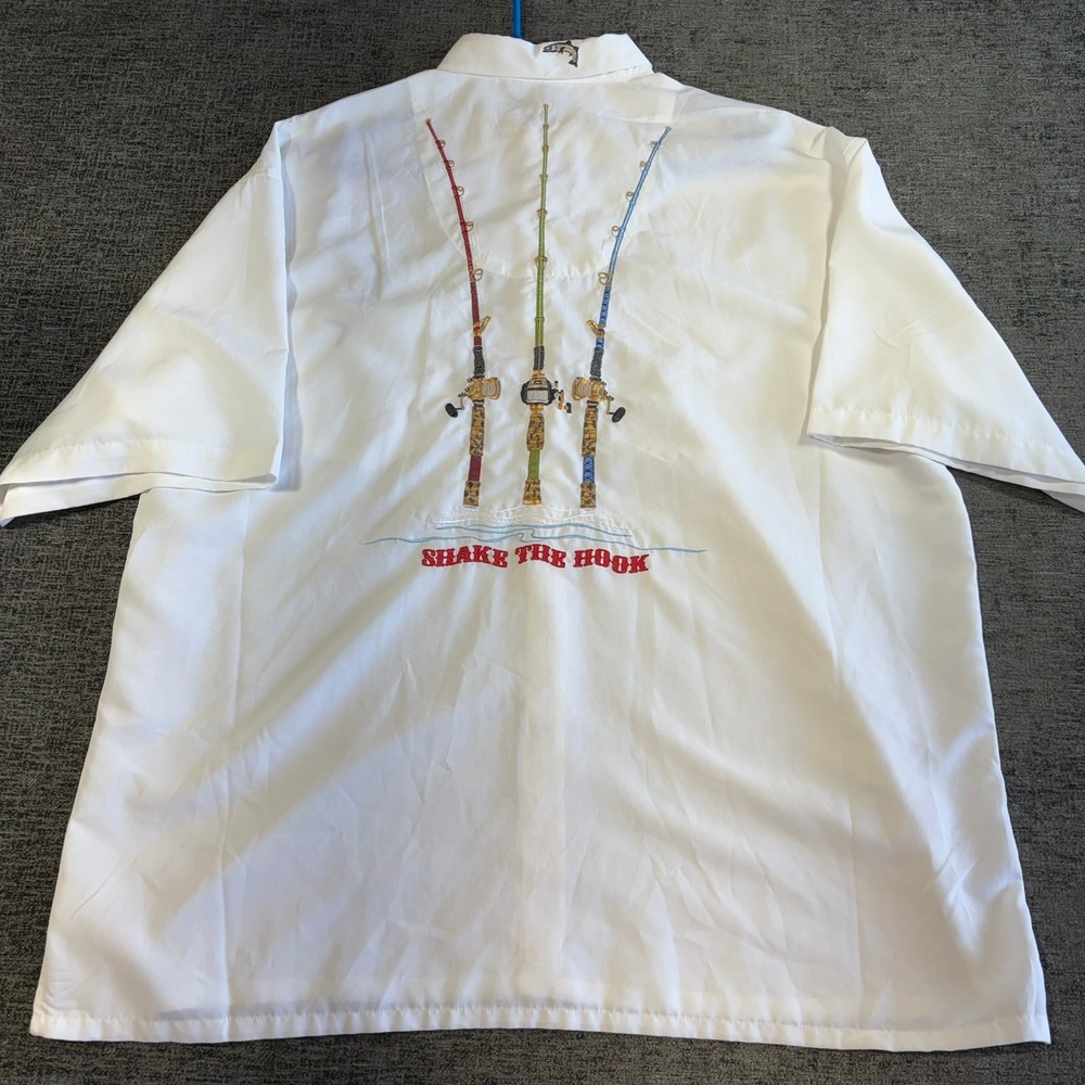 Bamboo Cay Fishing Shirt XXL White Marlin Shake The Hook Modal Blend Short Slve
